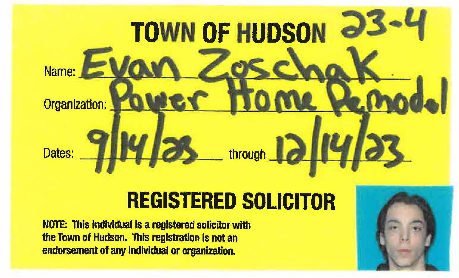 Evan Zoschak Solicitor Permit